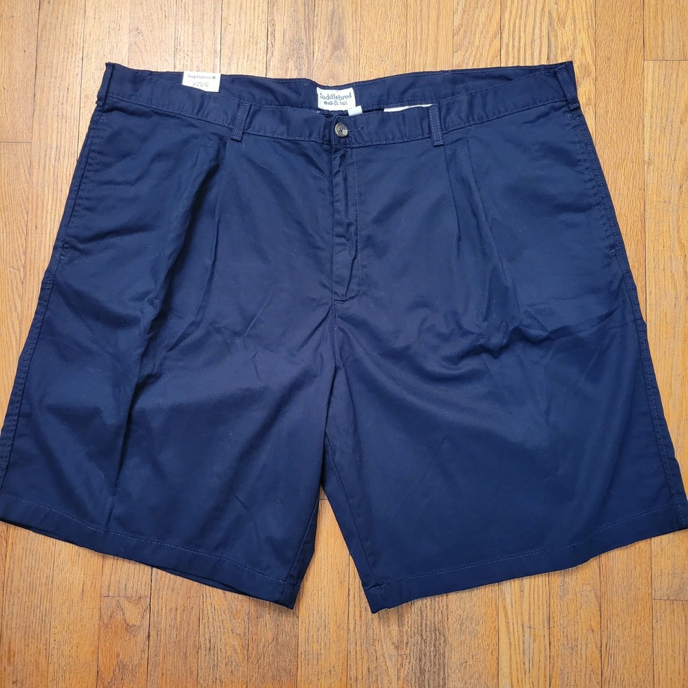 Saddlebred 46W Shorts Navy Blue Pleated Comfort Flex 10" Inseam Coastal Preppy